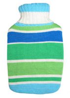 Warm Tradition Green & Blue Stripes Knit Covered Hot Water Bottle - Bottle Made in Germany