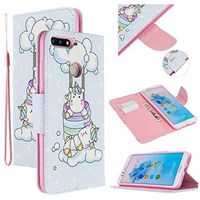 EnjoyCase Colorful Flip Case for Huawei Y6 2018,Cute Unicorn Painted Pu Leather Bookstyle Magnetic Closure Wrist Strap Wallet Case Cover with Stand Function