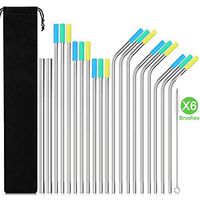 Stainless Steel Straws,Set of 20 FDA-Approved Reusable Drinking Straws for 30oz&20oz Tumbler, 10.5" 9.5"8.5" Metal Straws with 20 Soft Silicone Tips,6Cleaning Brushes(10Bent +10 Straight)