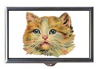 Victorian Orange Tabby Cat with Blue Eyes Decorative Pill Box