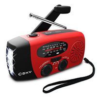 Esky [Upgraded Version] Portable Emergency Weather Radio Hand Crank Self Powered AM/FM/NOAA Solar Radios with 3 LED Flashlight 1000mAh Power Bank Phone Charger (Red)