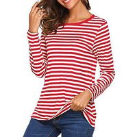 EAZsyn8 Women's Pullover,Striped O-Neck Basic T-Shirt Casual Simple Bottoming Shirt Top Blouse Red