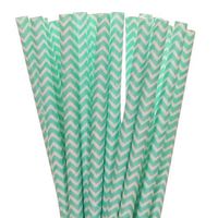 Aqua Chevron Paper Straw (100)