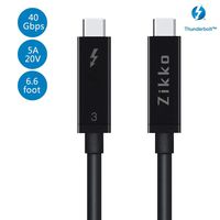 Zikko Active Thunderbolt 3 Cable 40Gbps 100W 20V/5A (2 Meters, 6.6ft) USB C to USB C Data Transfer for Docks, Display, Storage, Compatible with MacBook, HP, Dell, Chromebook, Support 8K 60Hz Video