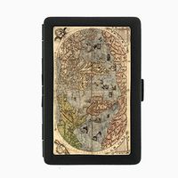 Perfection In Style Black Color Metal Cigarette Case Vintage World Maps Design 002