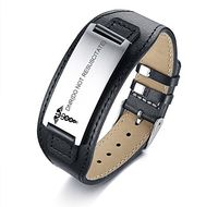 VNOX Medical Symbol DNR(DO NOT RESUSCITATE) Wide Genuine Leather Stainless Steel Adjustable Bracelet Wristband