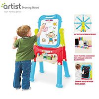 Kids Adjustable Standing Art Easel Chalkboard and Magnetic Dry Erase Board for Boys Girls Double Painting Drawing Board (Multicolour)