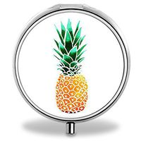 IMLONE Pill Organizer, Customized Pineapple Pattern Pill Boxes with 3 Components and Mirror for Travelling and Daily Needs