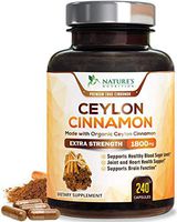 Certified Organic Ceylon Cinnamon (Made with Organic Ceylon Cinnamon) 1800mg - Organic Sri Lanka Ceylon Cinnamon Powder Pills - Made in USA - Best Vegan Blood Sugar Support Supplement - 240 Capsules