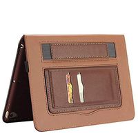 iPad Pro 12.9 inch 2017/2015, Businda Premium PU Leather Stand Smart Case with Pencil Holder, Shell with Hand Strap, Card Slots, Pocket, Lanyard Back Cover for Pro A1584 A1652 - Dark Brown