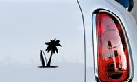 Surf Palm Tree Surfboard Car Die Cut Vinyl Decal Bumper Sticker for Car Truck Auto Windshield Wall Window Ipad Tablet Macbook Laptop Computer Home Custom and More (Black)