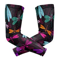LEVEIS Colorful Dark Green Yellow Blue Dragonfly Arm Sleeves UV Protection for Men Women Sunblock Protective Gloves Running Golf Cycling Driving Long Arm Cover 1 Pair