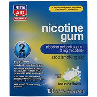 Rite Aid Nicotine Gum, Ice Mint Flavor, 2 mg - 100 Count | Quit Smoking Aid | Nicotine Replacement Gum
