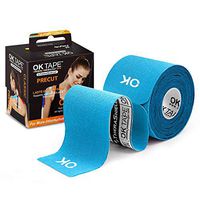 OK TAPE Sports Kinesiology Tape - 20 Strips Precut Latex Free Waterproof Athletic Tape for Pain Relief, Supports and Stabilizes Muscles & Joints Lasts Upto 3 Days- 2inch x 16.4 feet Roll Light Blue