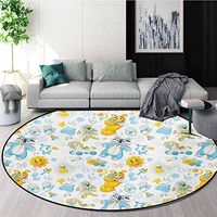 RUGSMAT Nursery Non-Slip Area Rug Pad Round,Its A Boy Image with Happy Sun Raccoon in Pyjamas Blue Hats and Pacifier Protect Floors While Securing Rug Making Vacuuming,Diameter-51 Inch