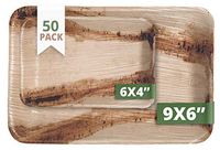 CaterEco Rectangle Palm Leaf Plate Set | Pack of 50- (25) Dinner Plates & (25) Salad Plates | Ecofriendly Disposable Dinnerware | Heavy Duty Biodegradable Party Utensils for Wedding, Camping & More