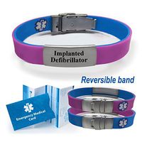 "IMPLANTED DEFIBRILLATOR" Sport/Slim Reversible Medical Alert ID Bracelet for Men and Women