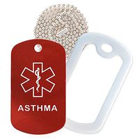 Asthma Medical Alert ID Necklace with Red Tag, White Silencer, and 30'' USA Chain - 154 Color Choices
