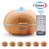 Essential Oil Diffuser, 400ml Ultrasonic Remote Control Aromatherapy Diffuser, Cool Mist Humidifier with 4 Timer & 7 Ambient Light Settings, Waterless Auto-Off, Wood Grain (Yellow)