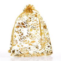 Housweety Organza Wedding Gift Pouches Bags Golden Rose Pattern 12cm x16.5cm(4 5/8"x6 4/8"),50pcs