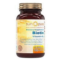 Sun Pure Premium Quality Biotin (Vitamin B7) 10,000Mcg Veggie Capsules Glass Bottle - Promotes Healthy Hair, Skin and Nails- Supports Healthy Metabolic Digestive -Promotes Energy (100 Count)