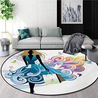 RUGSMAT Contemporary Warm Soft Cotton Luxury Plush Baby Rugs,Young Woman Silhouette with Shopping Bags Fantasy Skirt Butterflies Fashion Kids Teepee Tent Game Play House Round,Diameter-51 Inch