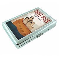 Metal Silver Cigarette Case Vintage Poster D-031 Three Pugs in a Canoe Chasing a Firefly