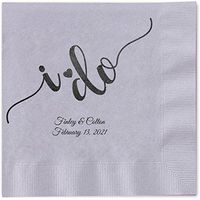 I do Calligraphy Personalized Luncheon Napkins - 100 Custom Printed Silver Gray Paper Coined Napkins with a Choice of foil. 6 1/2'' x 6 1/2'' Folded, Made in The USA