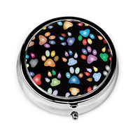 GHYGTY New Silver Round Pill Box，Colorful Paw Prints Pattern Portable Decorative Metal Medicine Vitamin Organizer Storage Travel Pill Case Holder Organizer .Unique Gift-Compact 3 Compartment