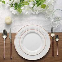 Efavormart 50 Pcs - White with Rose Gold 10.25" Round Disposable Plastic Plate for Wedding Party Banquet - Tres Chic Collection