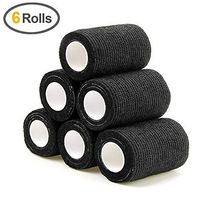 MUEUSS Self-Adhesive Bandage Wrap Tape Waterproof Breathable Elastic Cohesive Non-Woven FDA Approved 3 Inches x 5 Yards (Black, 6 roll)