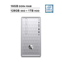 HP 2019 Pavilion 590 Desktop (Intel Quad Core i3-8100 3.6 GHz, 16GB DDR4 RAM, 128GB SSD (Boot) + 1TB HDD, Intel UHD Graphics 630, Bluetooth, HDMI, DVD, Windows 10 Home) (Renewed)