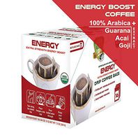 SOLLO Organic Energy Boost Coffee Drip Coffee Bags With Superfoods, 2X Organic Natural Caffeine, Intense Energy Focus, Guarana, Acai, Goji Extract, 16 Bags Per Pack