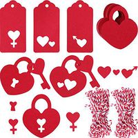 Zhanmai 200 Pieces Valentine's Red Tags Paper Gift Tags Hanging Labels with 65.6 Feet Twines for Valentine's Day Party Supplies
