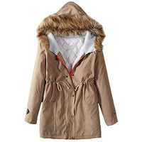 Liraly Womens Warm Long Coat Fur Collar Hooded Jacket Slim Winter Parka Outwear Coats (US-10 /CN-XL, Khaki 2)