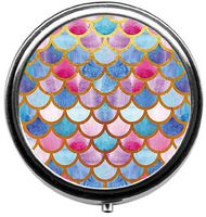 Eareeco - Pink Background Design Round Pill Case/Pill Box/Pill Case/Case- Three-Compartment Pill Box/Pill Case