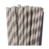 Morning Mist Grey Striped Paper Straws- For Weddings Birthday Parties Baby Showers Bridal DIY Vintage Themes (50 Count)