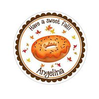 Personalized Customized Party Favor Thank You Stickers - Fall Donut - Round Labels - Choose Your Size