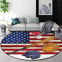 RUGSMAT Sports Small Round Rug Carpet,USA Flag and Baseball Non-Skid Bath Mat Living Room/Bedroom Carpet Round-71