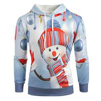Coupondeal Mens Hoodie Christmas Big Pocket Cartoon Snowman Print Sweatshirt Pullover Top(Gray,XXXXXL)