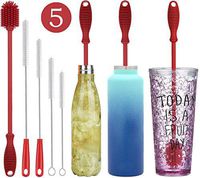ALINK 5-Pack Silicone Bottle Brush Cleaner, Long Handle Water Bottle Straw Cleaning Brush for Baby Bottles, Haydro Flask Tumbler, S'well, Manna, Glasses, Soda Stream and Narrow Neck Container – Red