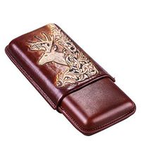 Humidors Cigar Cover Cigar Leather case Deer Pattern Engraving Embossed 3 Stick Cigar Cover (Color : Brown, Size : 18103.5cm)