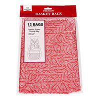 Christmas Gift Basket Bags Clear Plastic Cellophane, 22x30 Designed with Candy Cane, for Holiday and Party Favors (Set of 12)