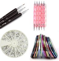 Claire's Nail Kit includes 30 Striping tape & 12 Silver Rhinestones & Dotting Pen set & Brush Set (Full Set)