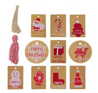 Shapenty 10 Designs Brown Kraft Paper Christmas Holiday Gift Tags with Twine for DIY Xmas Bags Present Wrapping Decoration Stamp and Label Package Name Card, 100PCS