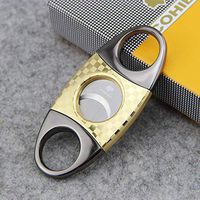 Gold Black Checkered Pattern Double Blades Stainless Steel Cigar Cutter
