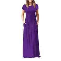 Hemlock Floor Length Long Dress Women Short Sleeves O Neck Boho Sundress Party Maxi Dress (M, Purple)