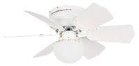 Litex BRC30WW6L Vortex 30-Inch Ceiling Fan with Six Reversible White/Whitewash Blades and Single Light kit with Opal Mushroom Glass