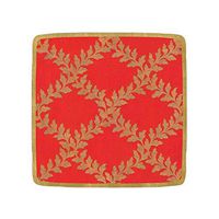 Caspari Acanthus Trellis Square Paper Salad & Dessert Plates in Red, 8 Per Package