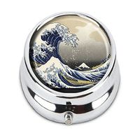 Guojew Great Wave Custom Fashion Round Pill Box Tablet Holder Pocket Purse Organizer Case Decoration Box